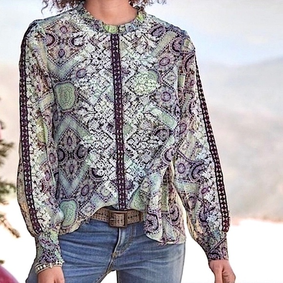 SUNDANCE Victorian Charms Embroidered Boho Long Sleeved Blouse Top - Picture 3 of 11